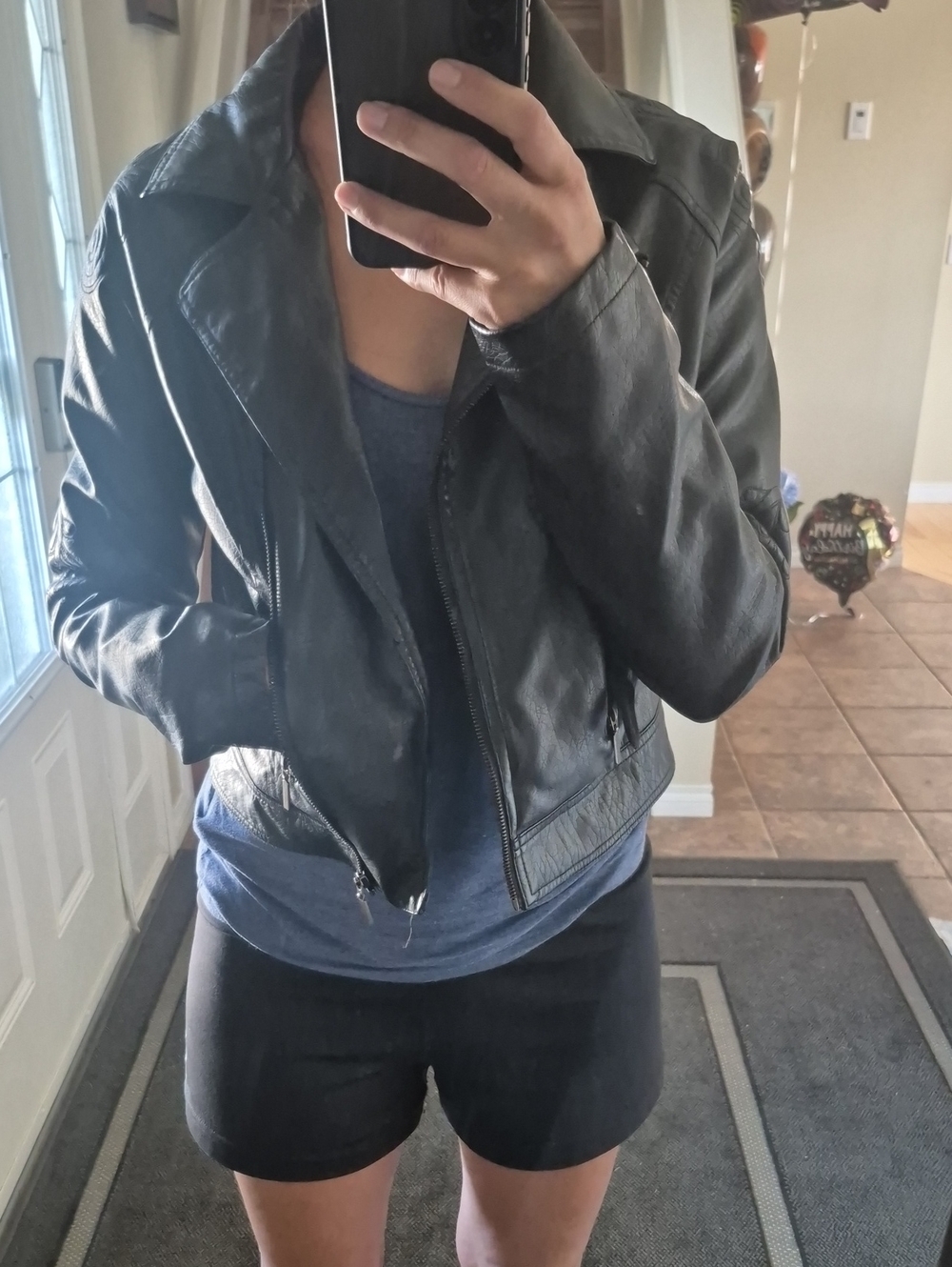 Yoki Black Leather Bomber Jacket